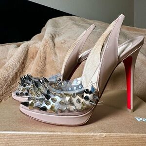 Christian Louboutin Pink and Silver Studded Heels